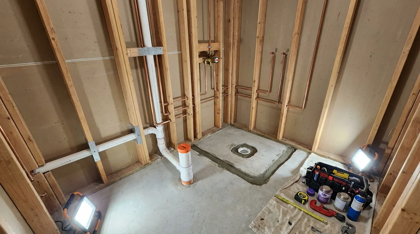 Bathroom rough-in plumbing during remodel by Johns Plumbing LLC in Sherrills Ford