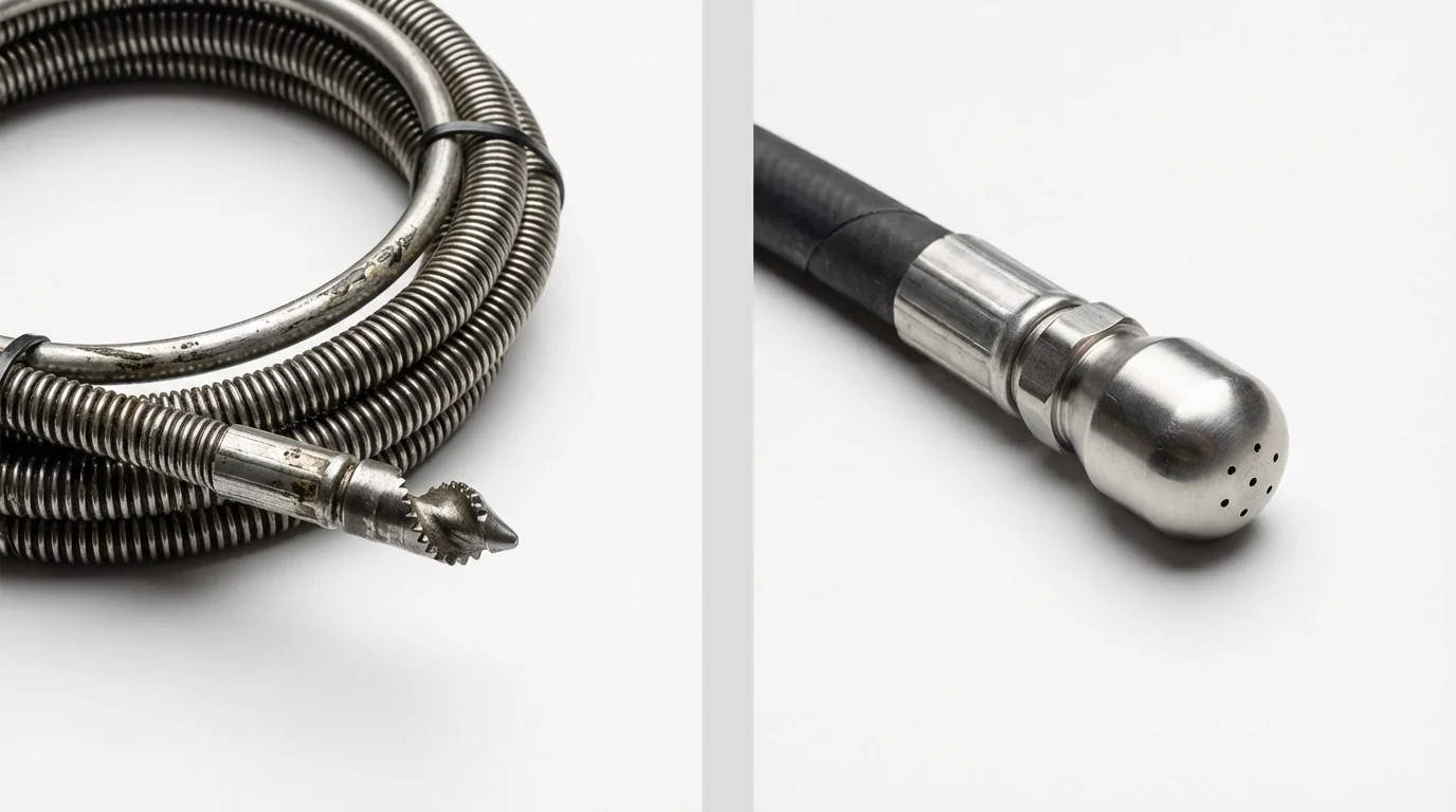 Drain snake cable and hydro jetting nozzle used for drain cleaning in Sherrills Ford, NC