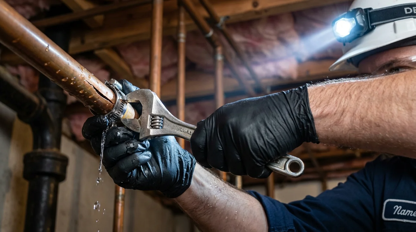 Emergency pipe clamp repair being performed by a Johns Plumbing LLC plumber in Sherrills Ford