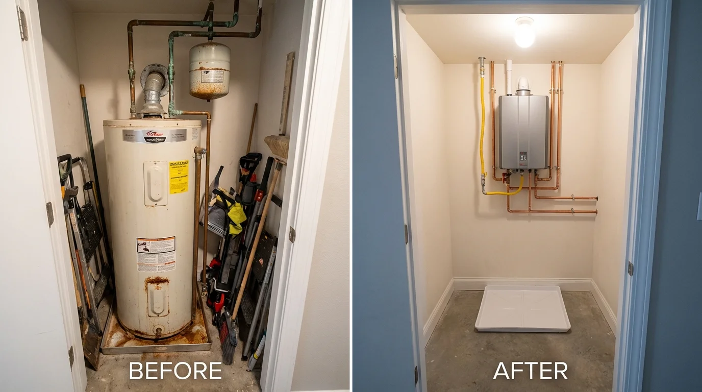 Tank water heater versus wall-mounted tankless unit comparison for Sherrills Ford, NC homeowners