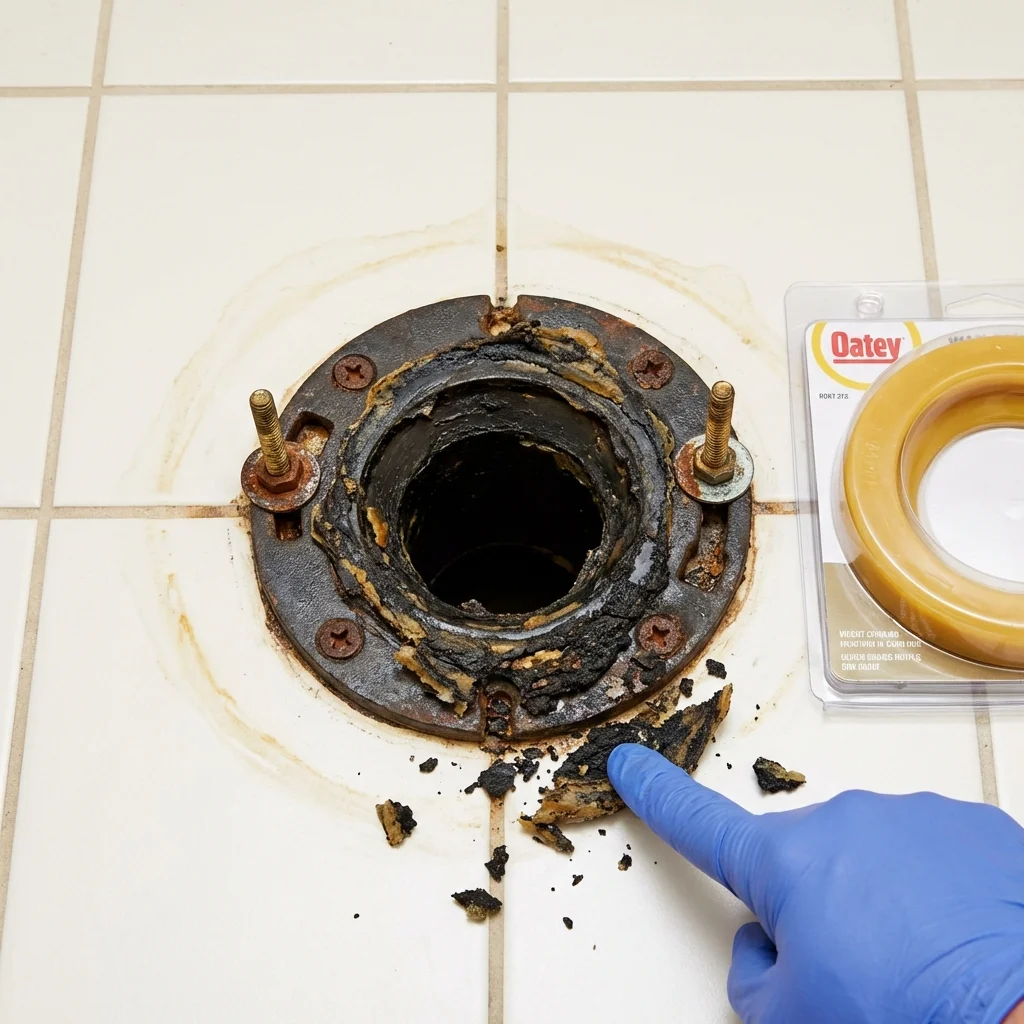 Failed wax ring showing water seepage at the base of a toilet in a Sherrills Ford, NC home