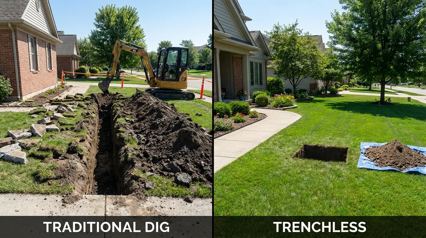 Trenchless sewer repair with minimal yard damage versus traditional excavation in Sherrills Ford, NC